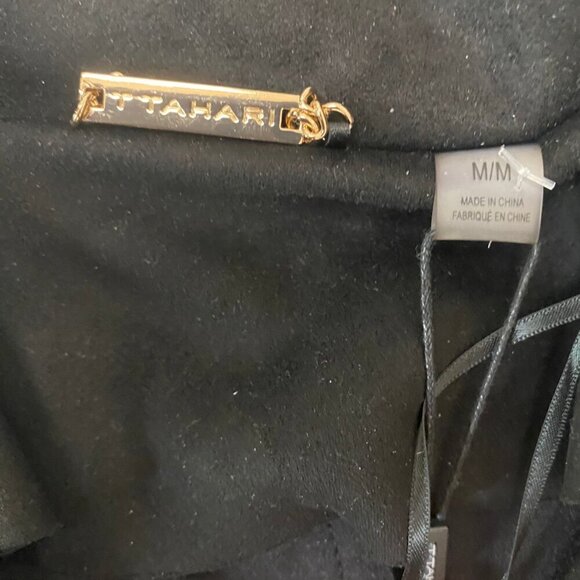 🖤 Tahari Black Faux Suede Wrap Trench Coat - Size M | Chic Belted Outerwear NWT - Picture 9 of 11